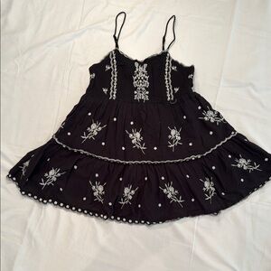 Black Embroidered Spaghetti Strap Dress